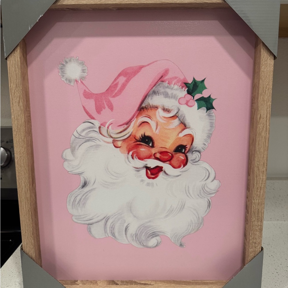 Vintage Santa Claus Wall Art - Pink and White